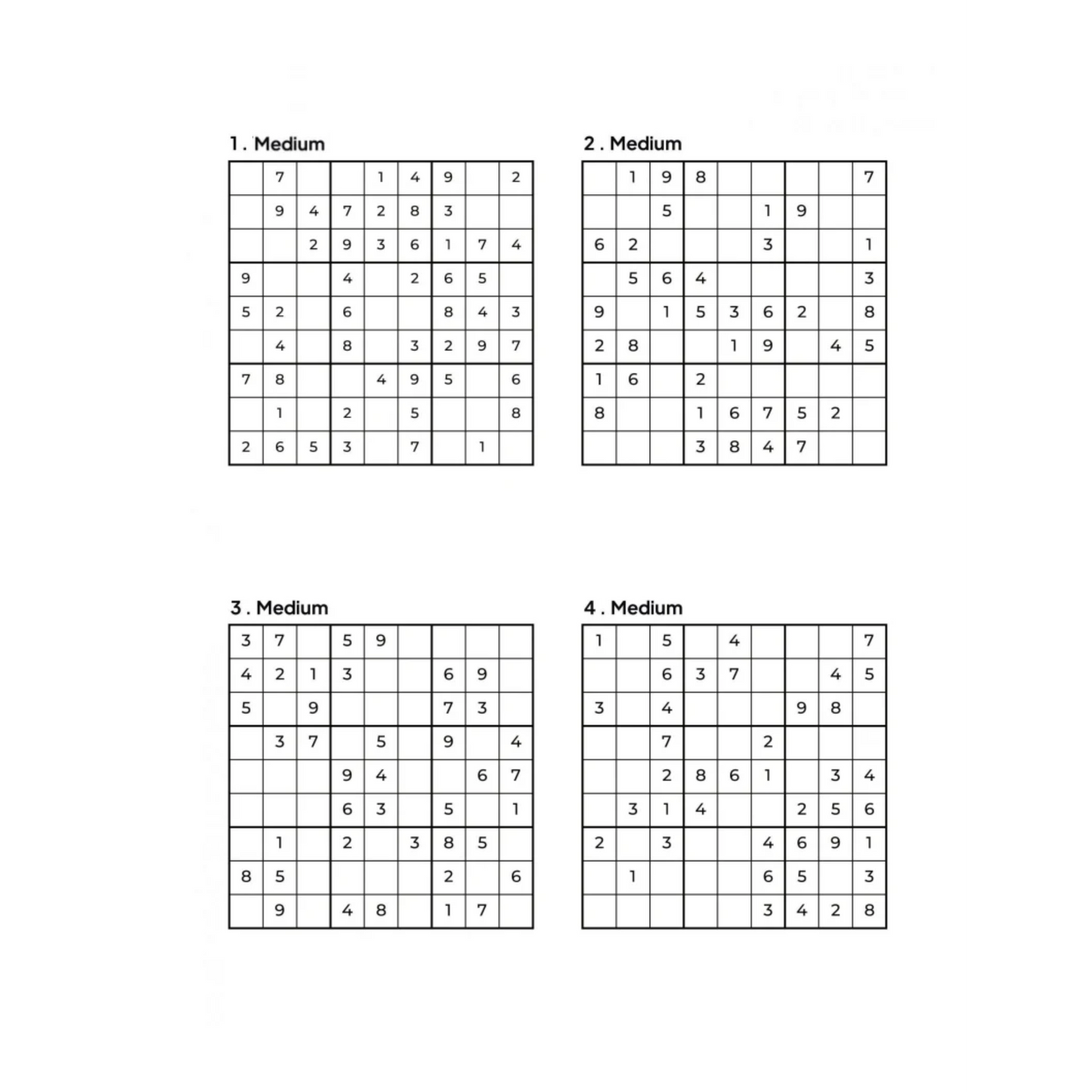 500 MEDIUM Sudoku Puzzles - 4 Per Page - Large Print - Solutions Included