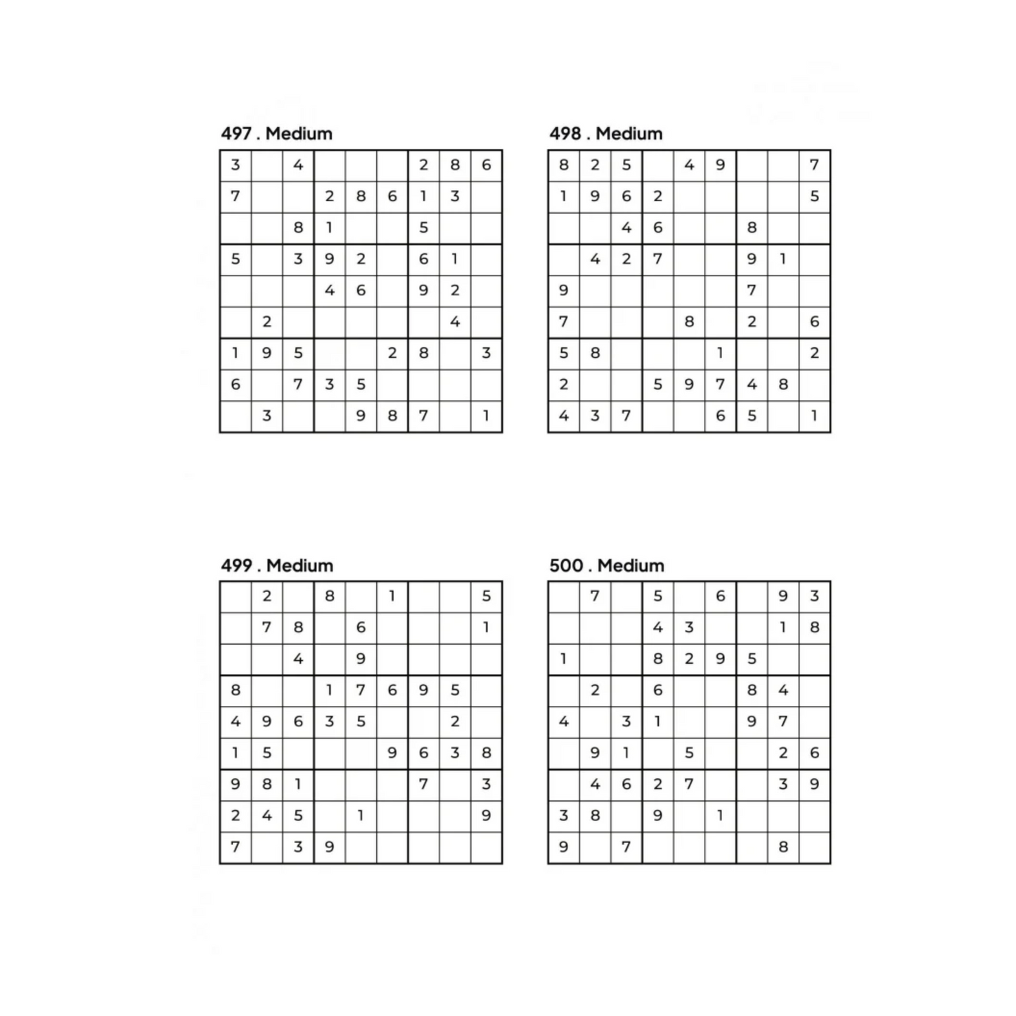500 MEDIUM Sudoku Puzzles - 4 Per Page - Large Print - Solutions Included