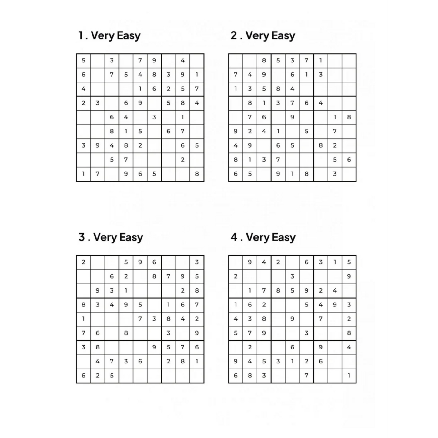 500 VERY EASY Sudoku Puzzles - 4 Per Page - Large Print - Solutions Included