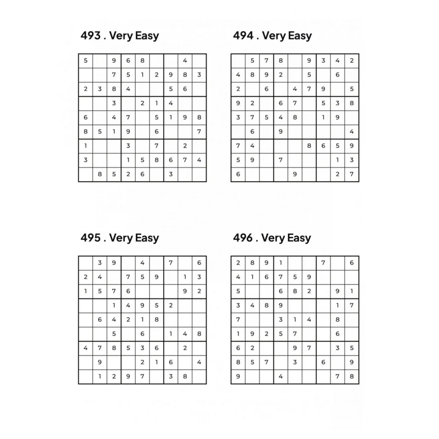 500 VERY EASY Sudoku Puzzles - 4 Per Page - Large Print - Solutions Included