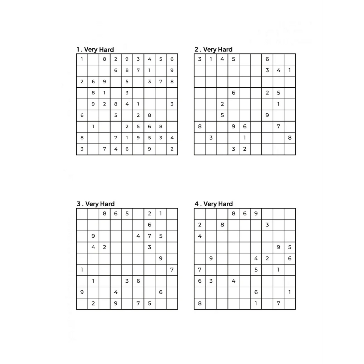 500 VERY HARD Sudoku Puzzles - 4 Per Page - Large Print - Solutions Included