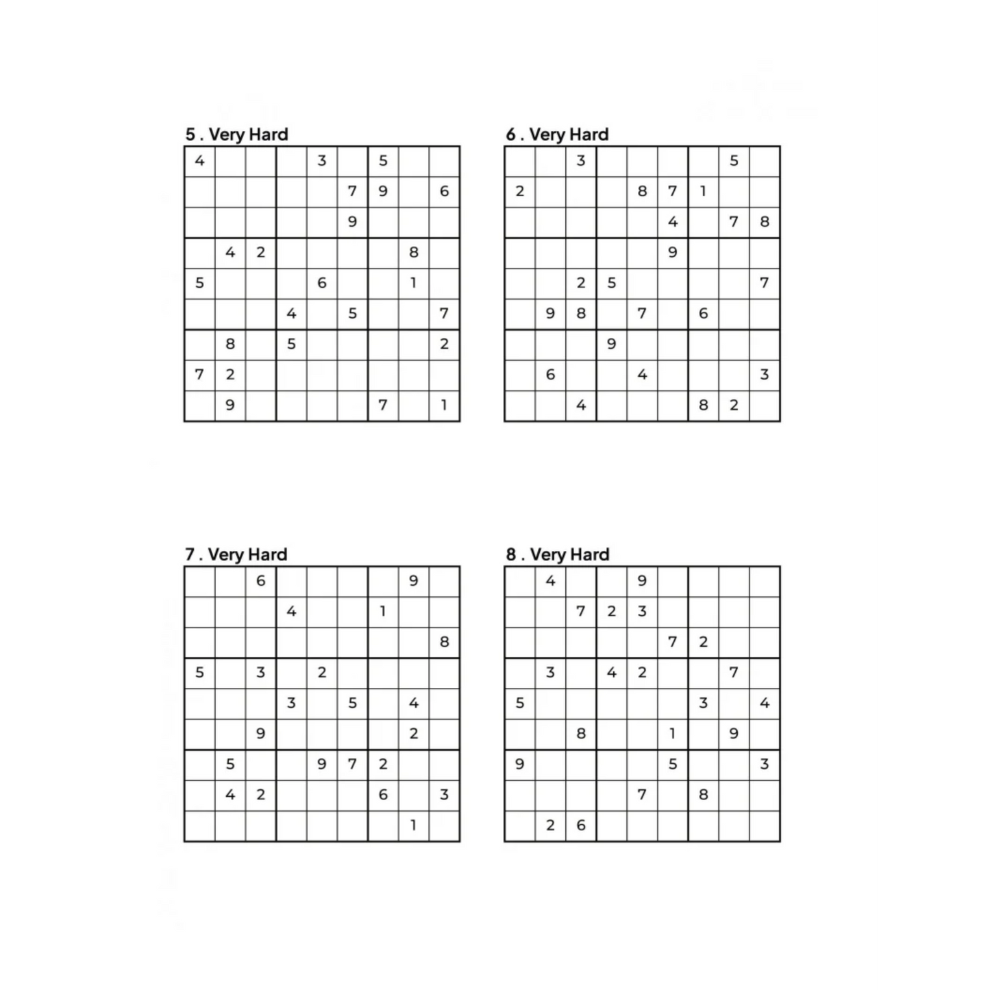 500 VERY HARD Sudoku Puzzles - 4 Per Page - Large Print - Solutions Included