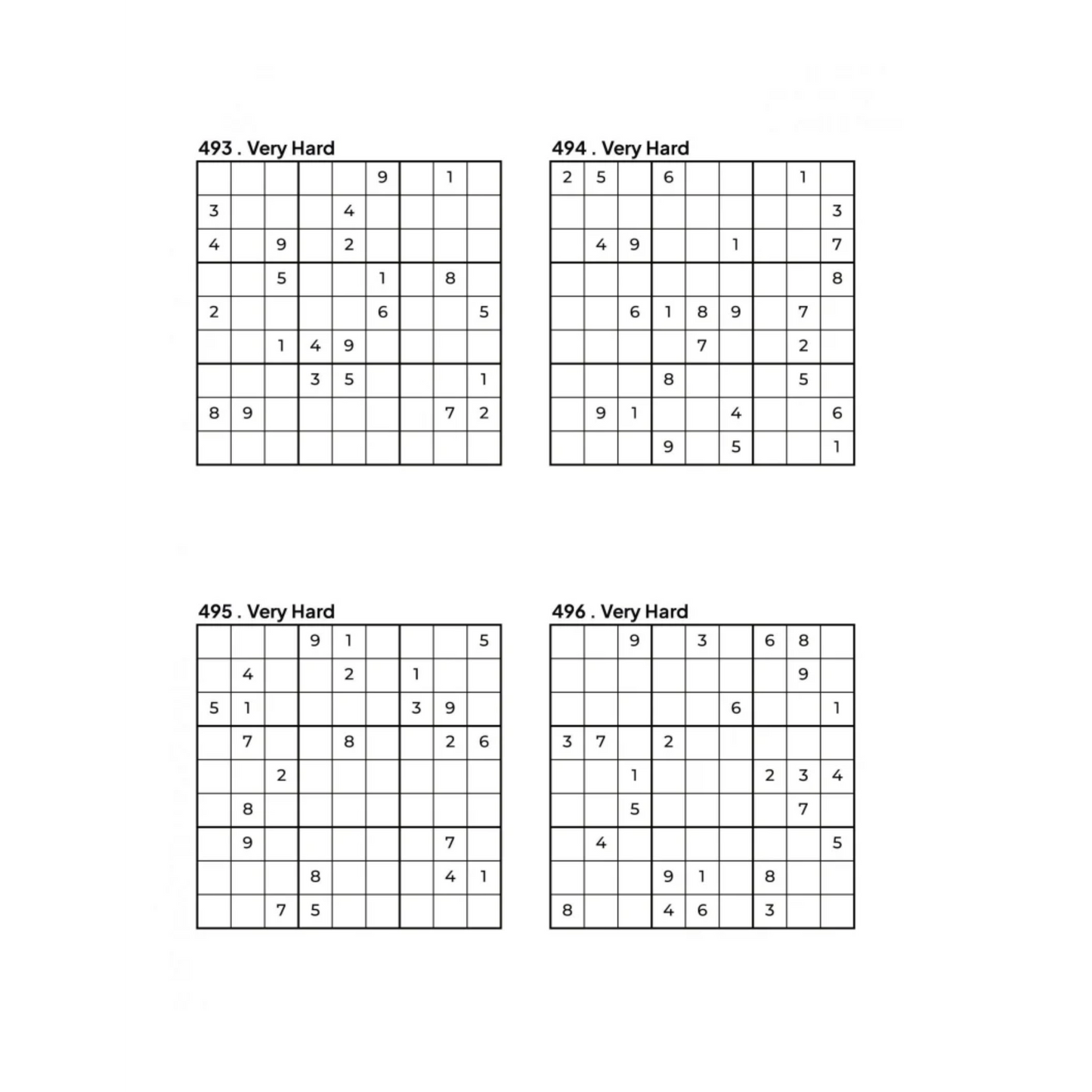 500 VERY HARD Sudoku Puzzles - 4 Per Page - Large Print - Solutions Included
