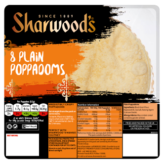 5 X Sharwoods Poppodom Rte Plain 72G