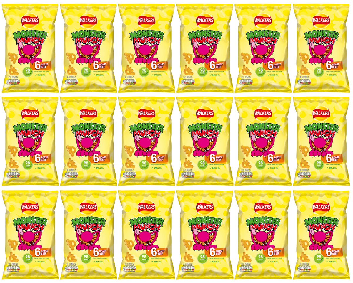 18 x Walkers Monster Munch Roast Beef 6Pk 22Gm