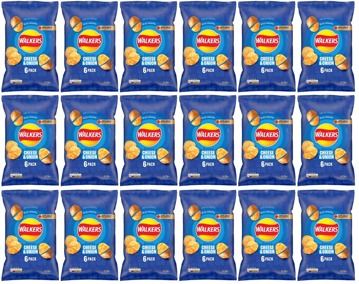 18 x Walkers Cheese & Onion Multipack Crisps 6X25G