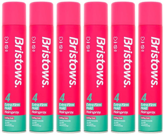 6 x Bristows 4 Extra Firm Hold Hairspray 400Ml