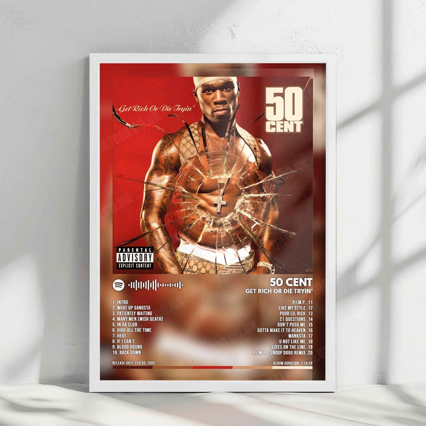 50 Cent "Get Rich or Die Tryin'" Album Cover Poster - with Complete Tracklist