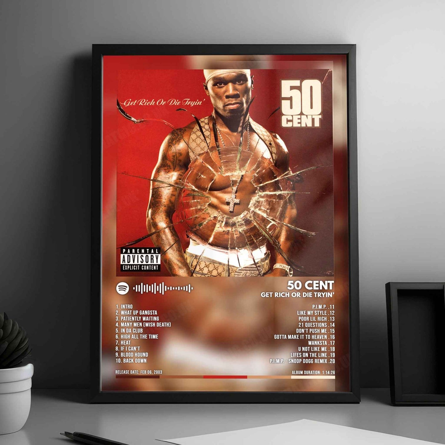 50 Cent "Get Rich or Die Tryin'" Album Cover Poster - with Complete Tracklist