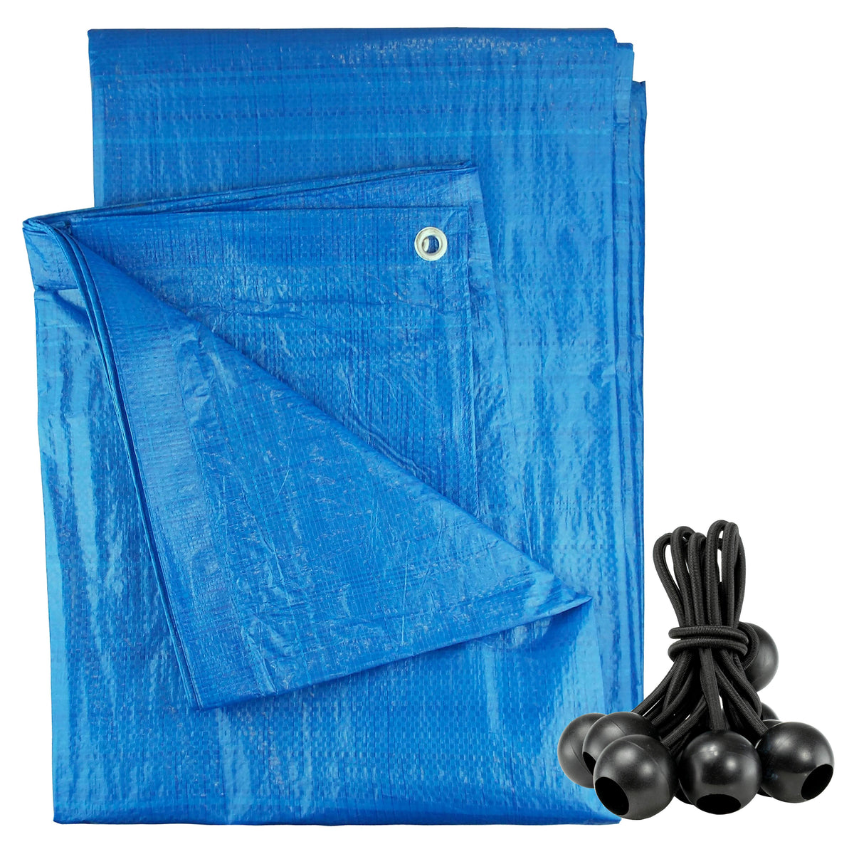 Blue S-Grade Tarpaulin with 10 x 4" Bungee Balls (Black)