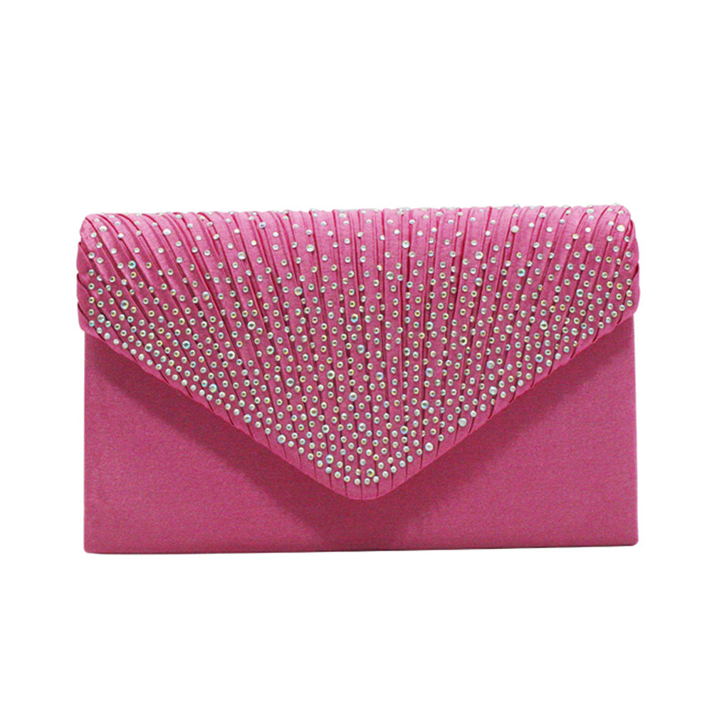 Satin Hot Drilling With Cover Dinner Bag European And American Clutch Chain Cross-shoulder Bag
