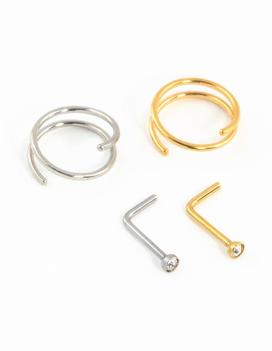 Mixed Metals Nose Stud & Spiral 4-Pack