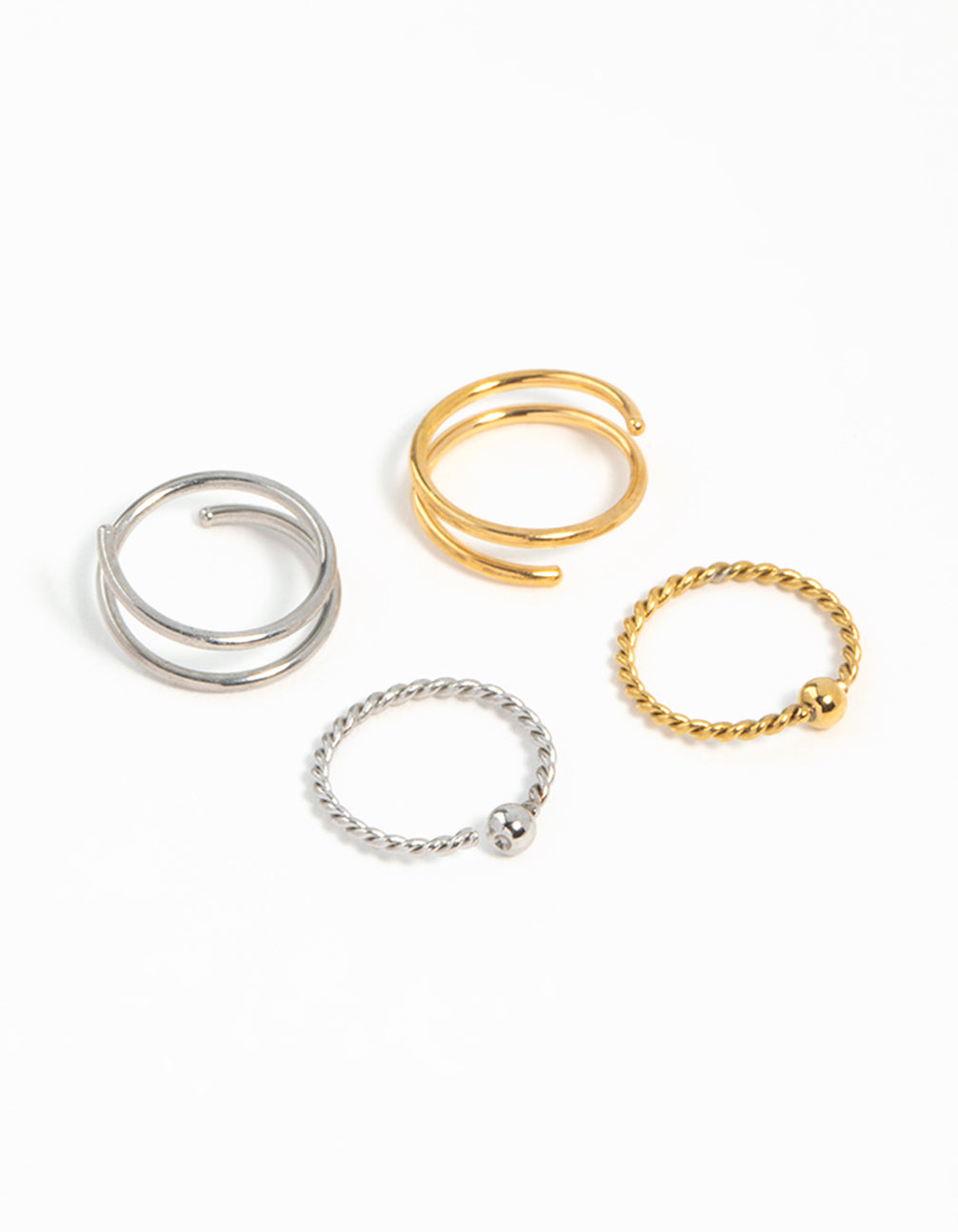 Mixed Metals Rope & Spiral Nose Rings 4-Pack