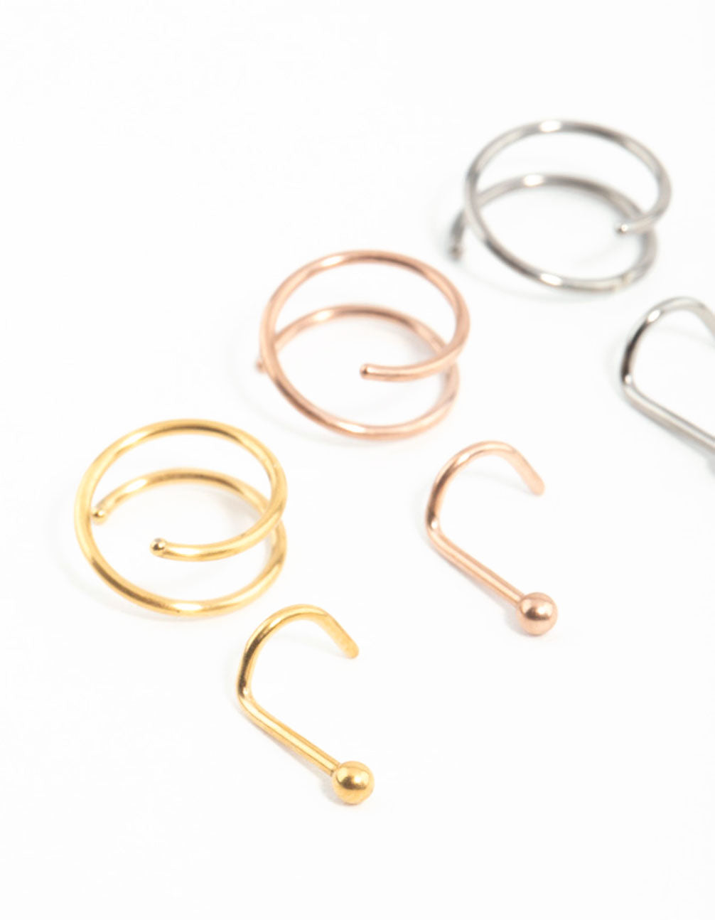 Mixed Metals Titanium Nose Spiral & Nose Stud 6-Pack