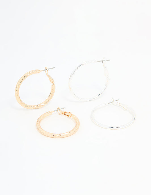 Mixed Metals Textured Hoop Earrings 2-Pack
