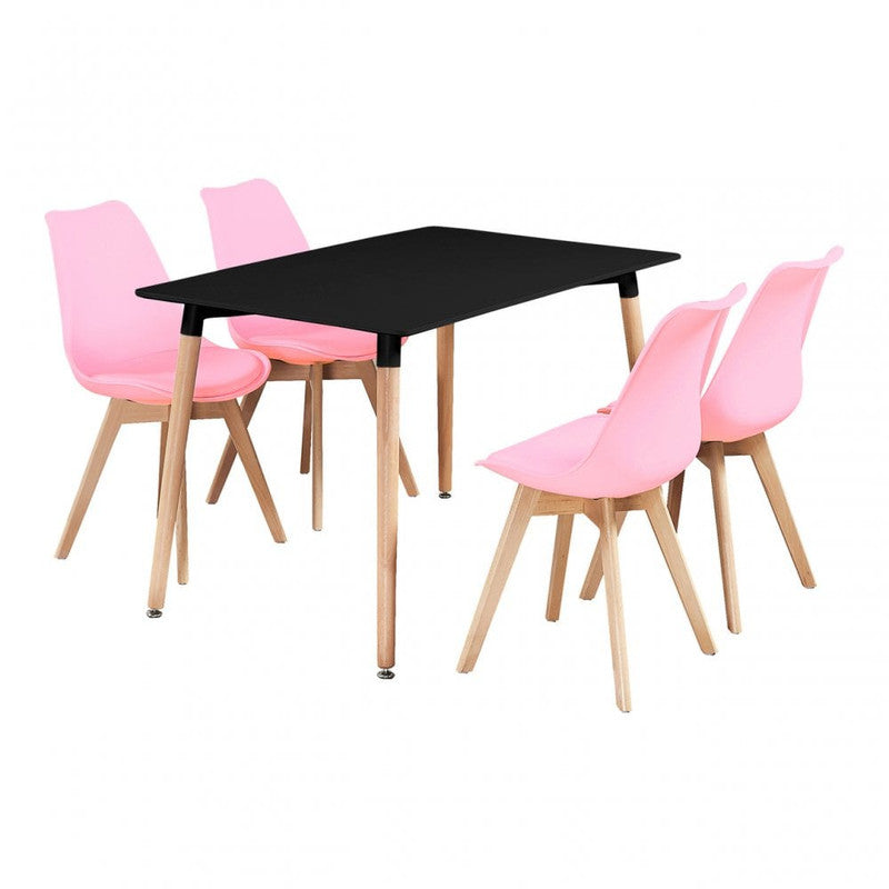 5PCs Dining Set - a Black Halo Dining Table & Set of 4 Lorenzo Tulip chairs with Padded Seat