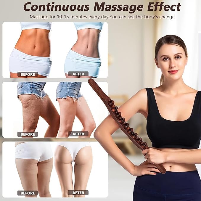 Wooden Gua Sha Massage Roller Stick for Muscle Relief (31 Ball)
