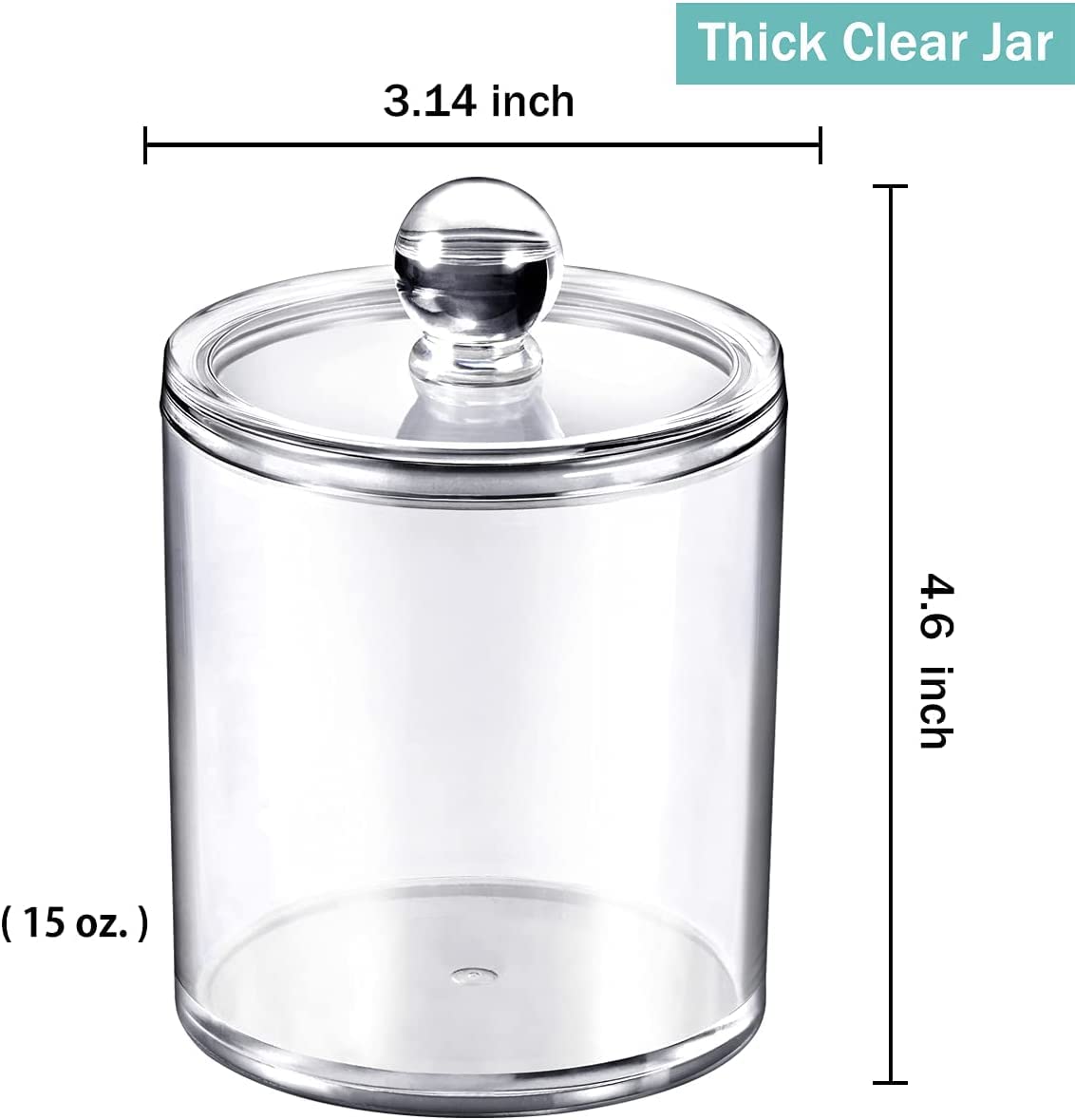 Zollyss 4-Pack Clear Plastic Bathroom Organizer Jars 15oz