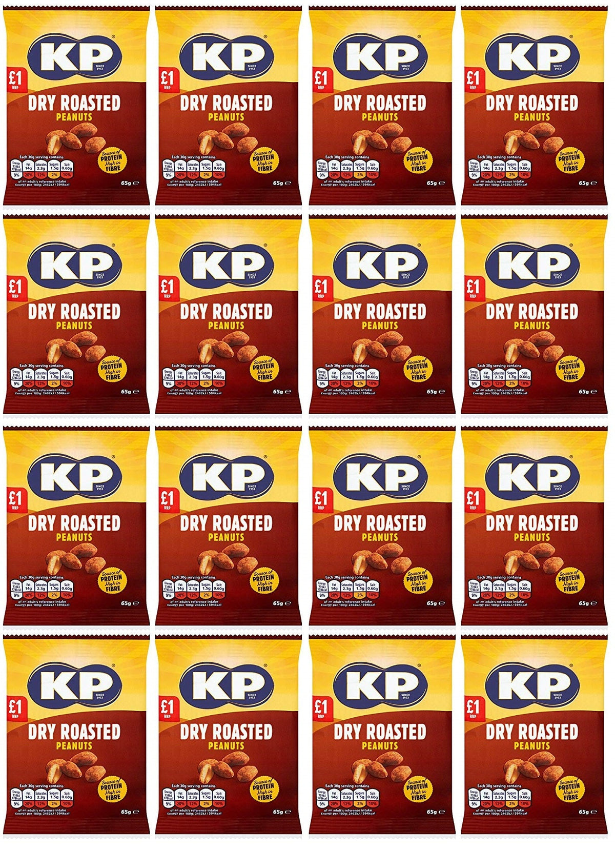 16 x Kp Dry Roasted Peanuts - 65GM