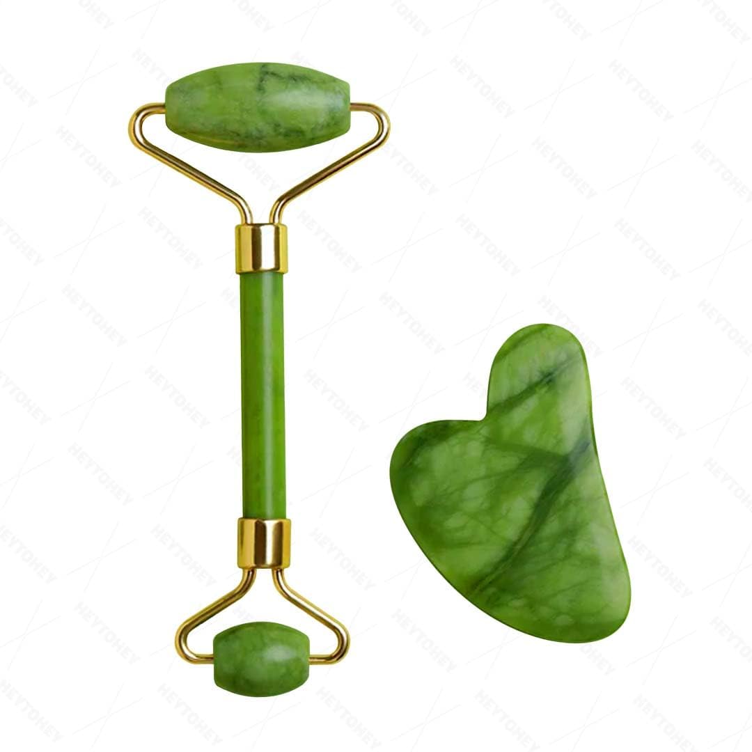 Jade Roller & Gua Sha Set for Wrinkles & Dark Circles Reduction