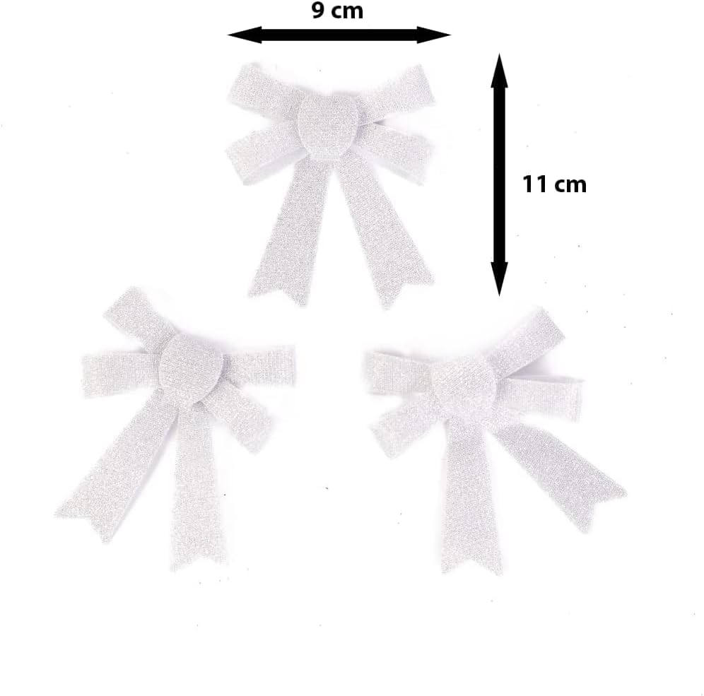 3pc Christmas Silver Glitter Bow Set