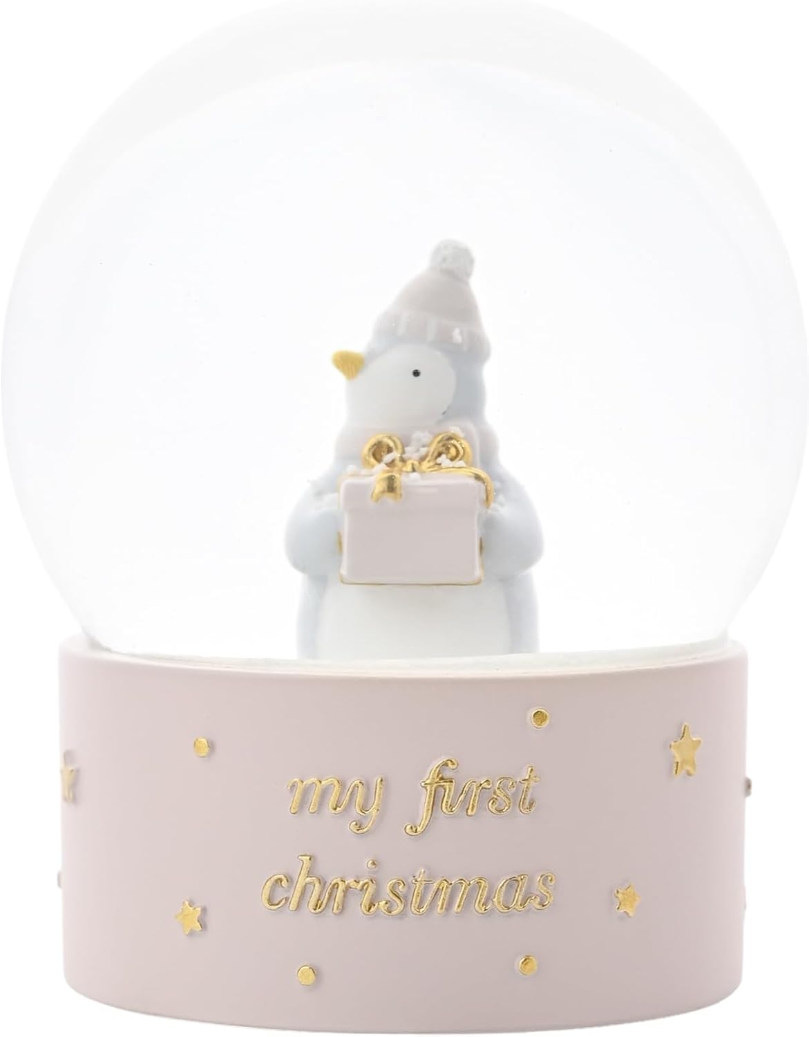 Bambino By Juliana 'My First Christmas' Penguin Water Globe - Pink. Christmas/Xmas Gifting to Celebrate New Born Children, Family & Love - Present for New Born, Christening or Baby Shower.