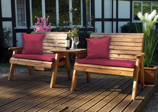 Charles Taylor Trading Twin Bench Set Straight With Burgundy Cushion Brown