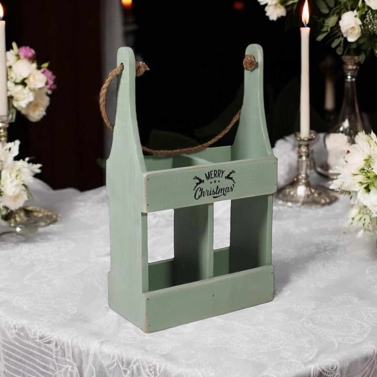 39CM RUSTIC GREEN 2 BOTTLE WINE HOLDER