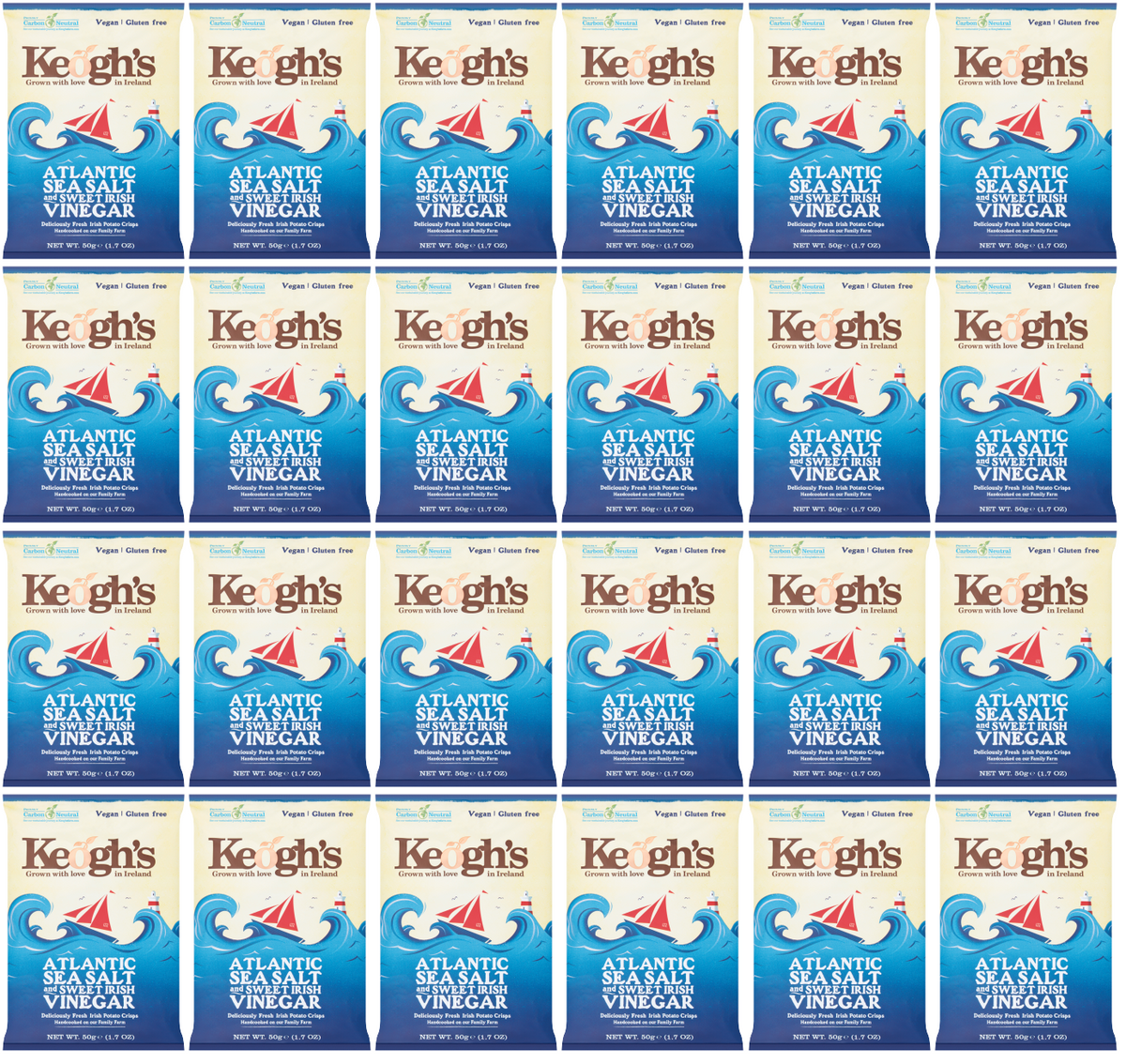 24 x Keoghs Sea Salt & Cider Vinegar Crisps 50Gm