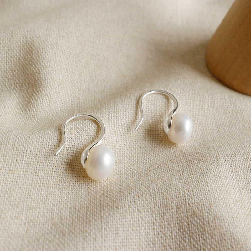 Women Round Natural Pearl Dangling Earrings - Palladium-Plated Silver Pearl Earrings for women - Perfect Pearl Earrings with Gift Wrapping Included