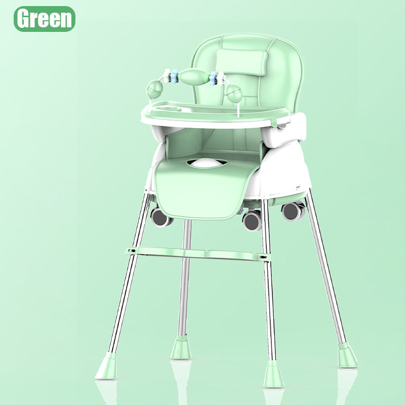 Foldable Baby High Chair - Portable Adjustable Metal Frame Feeding Seat