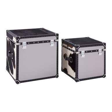 Kensington Townhouse Black And White Genuine Cowhide Storage Trunk Set