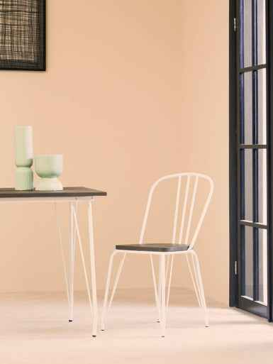 District White Metal Frame And Elm Wood Seat Chair