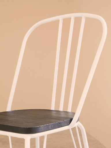 District White Metal Frame And Elm Wood Seat Chair