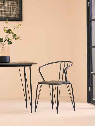 District Black Metal And Elm Wood Arm Chair