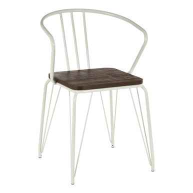 District White Metal And Elm Wood Arm Chair