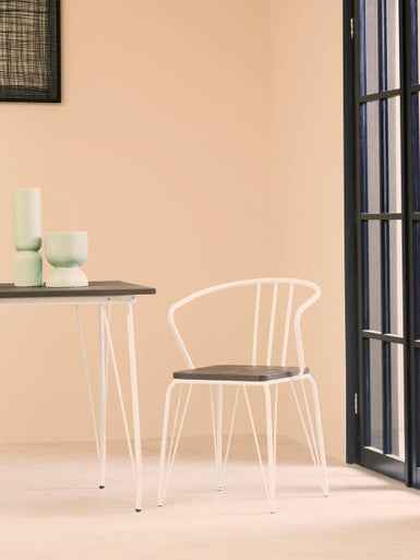 District White Metal And Elm Wood Arm Chair