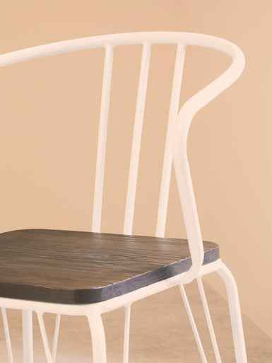 District White Metal And Elm Wood Arm Chair