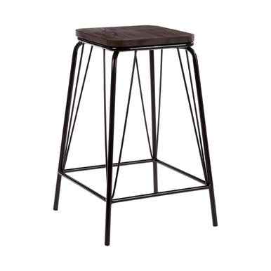District Black Metal And Elm Wood Stool