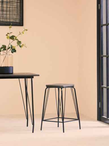 District Black Metal And Elm Wood Stool