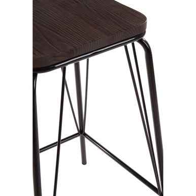 District Black Metal And Elm Wood Stool