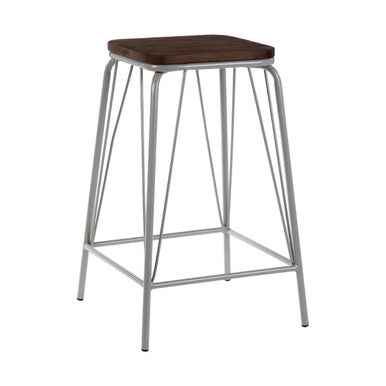 District Grey Metal And Elm Wood Stool