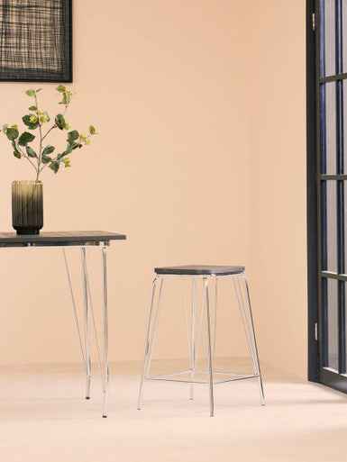 District Chrome Metal Frame And Elm Wood Seat Stool