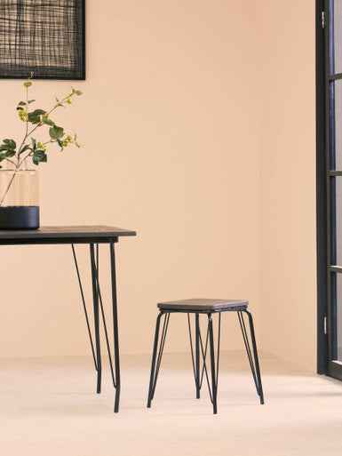 District Black Metal And Elm Small Wood Stool