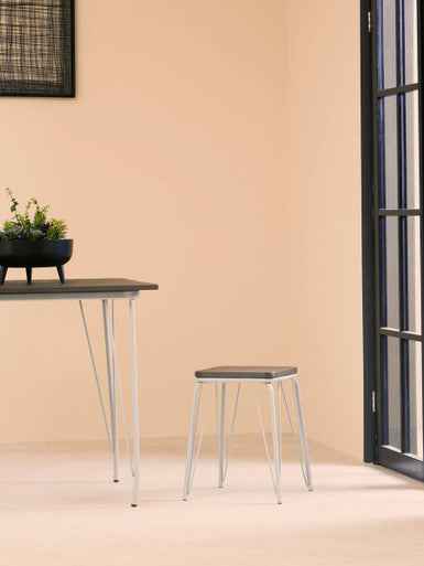 District Grey Metal And Elm Small Wood Stool