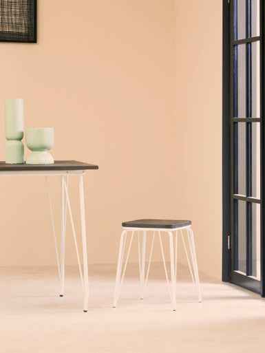 District White Metal And Elm Small Wood Stool