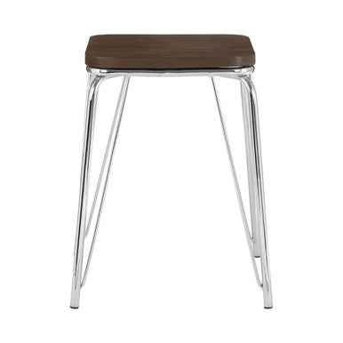 District Chrome Metal And Elm Small Wood Stool