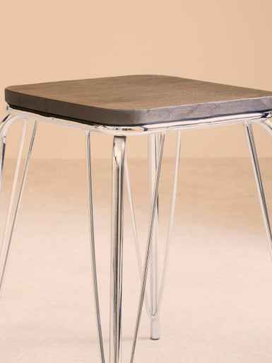 District Chrome Metal And Elm Small Wood Stool