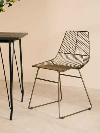 District Bronze Metal Wire Tapered Legs Chair