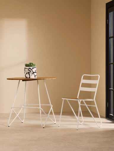 District White Metal And Elm Wood Chair
